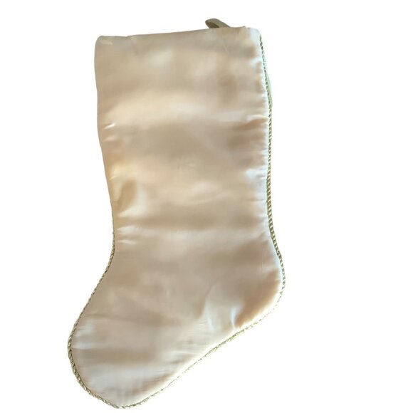 Elegant Embroidered Beaded Christmas Stocking Gold Floral Pleated Cuff 18.5” - Picture 4 of 6